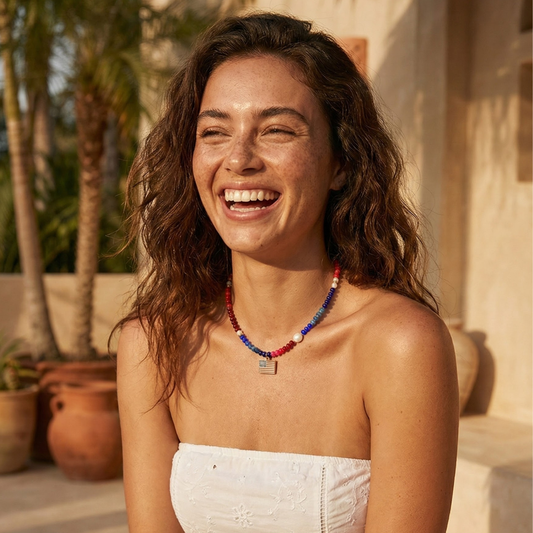 American Flag Beaded Necklace with Pearl