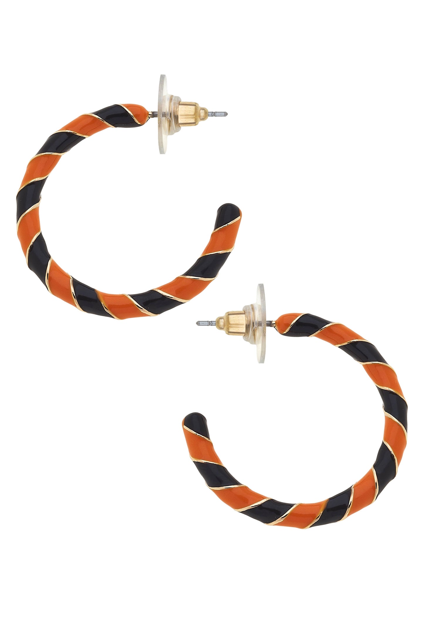 Enamel Hoop Earrings in Orange & Black