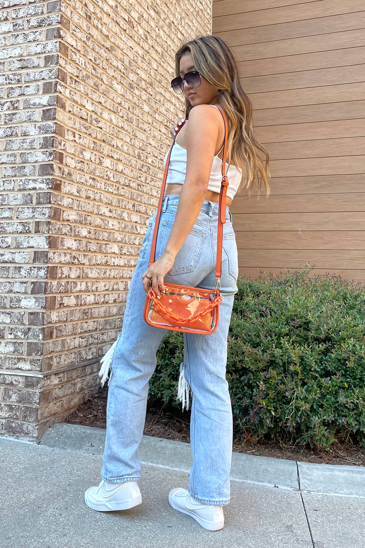 Clear Crossbody w/ Chain: Taupe