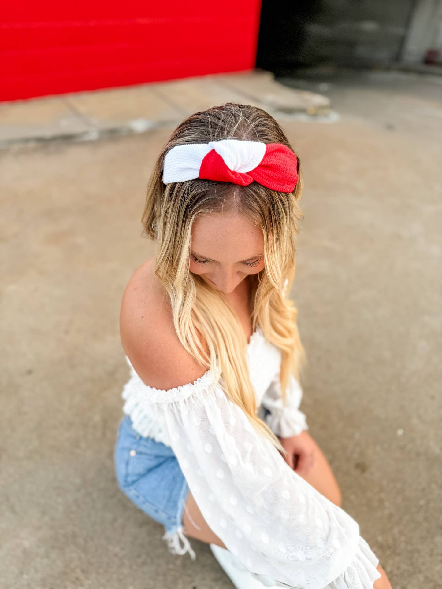 White/Red Structured Headband