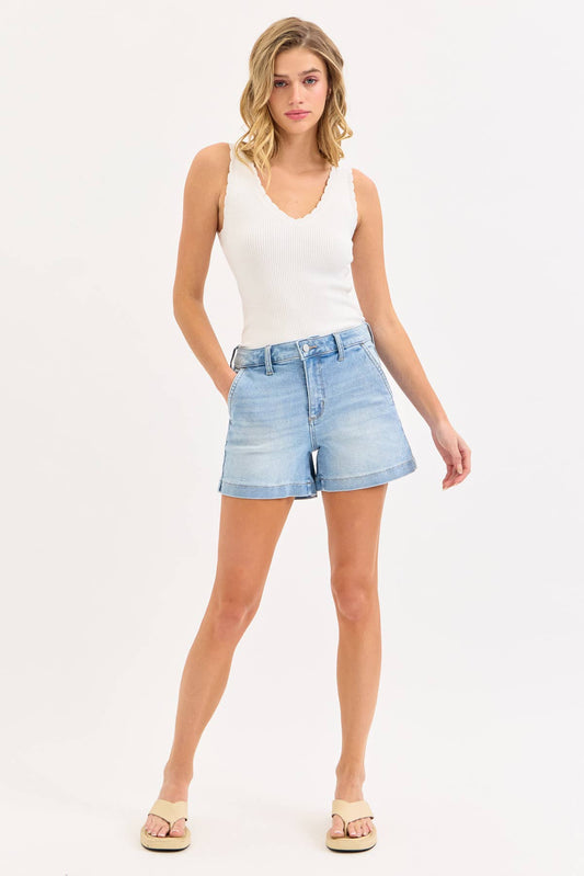 High Rise Trouser Denim Shorts