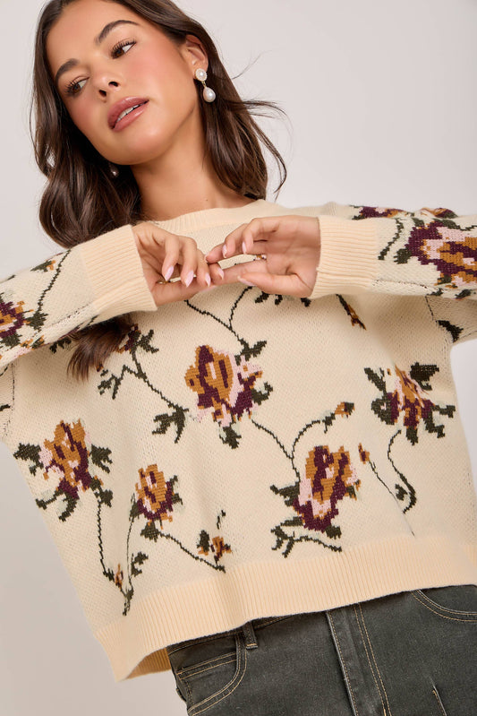 Vintage Fall Heirloom Floral Pattern Sweater