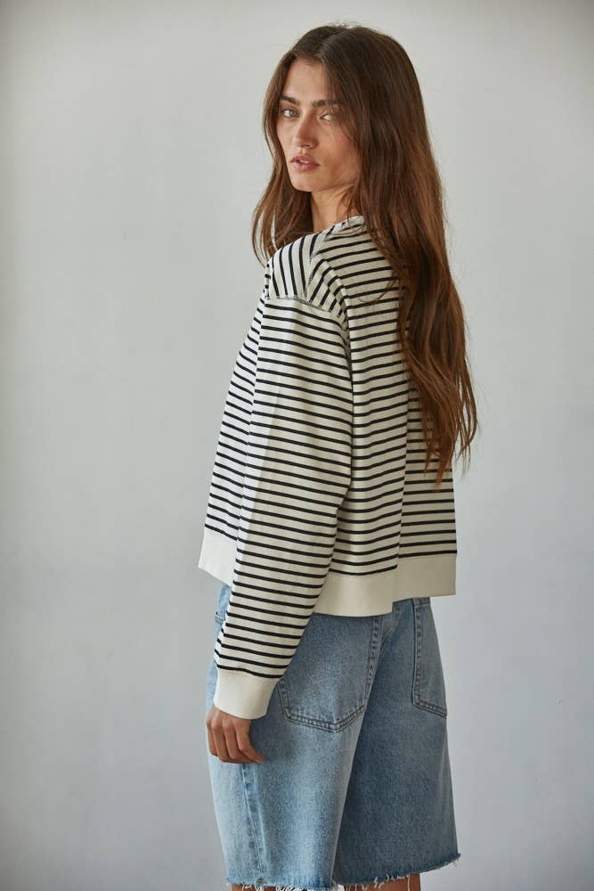 Knit Cotton Striped Long Sleeve Top