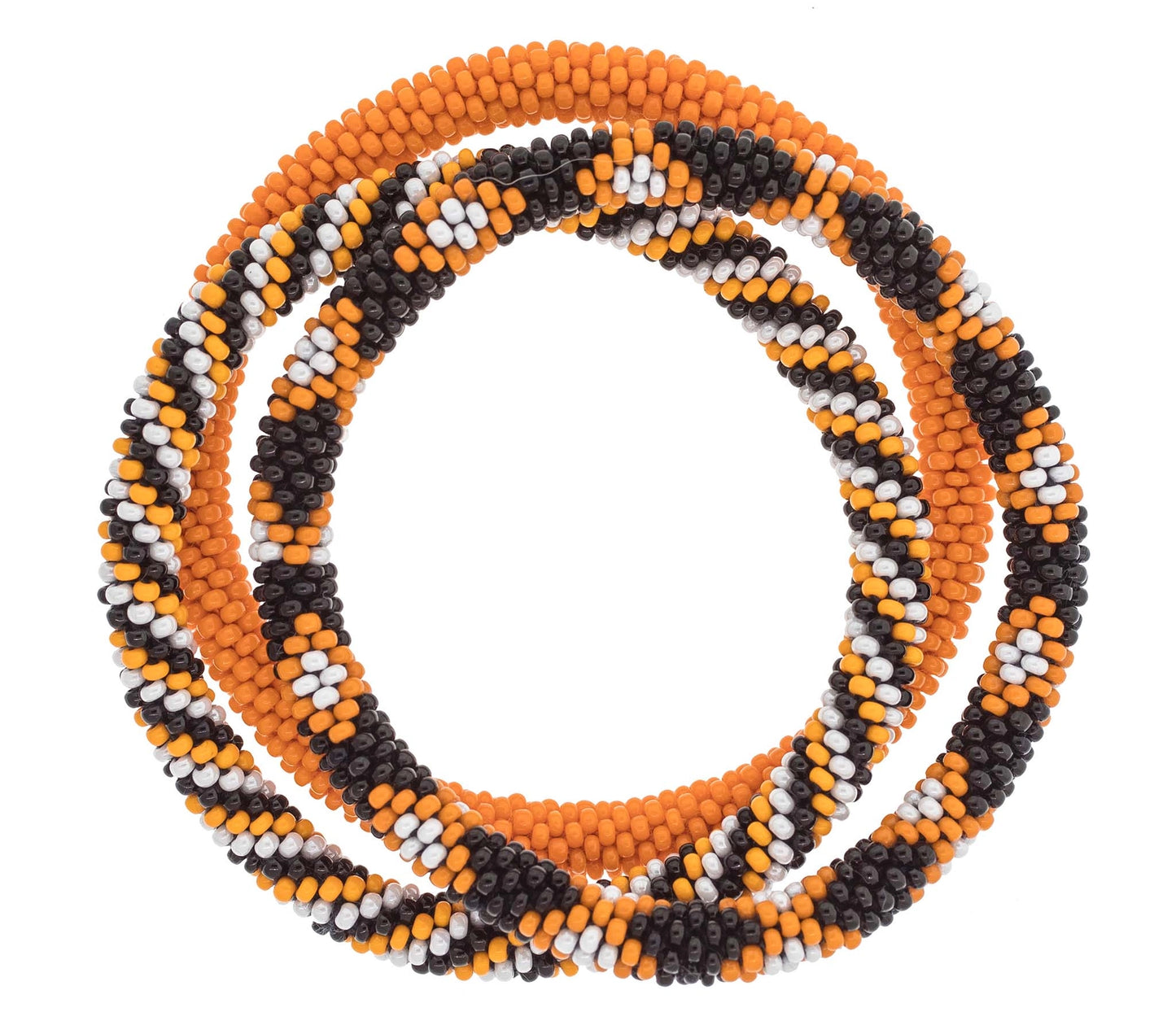 Orange & Black Roll On Beaded Bracelets