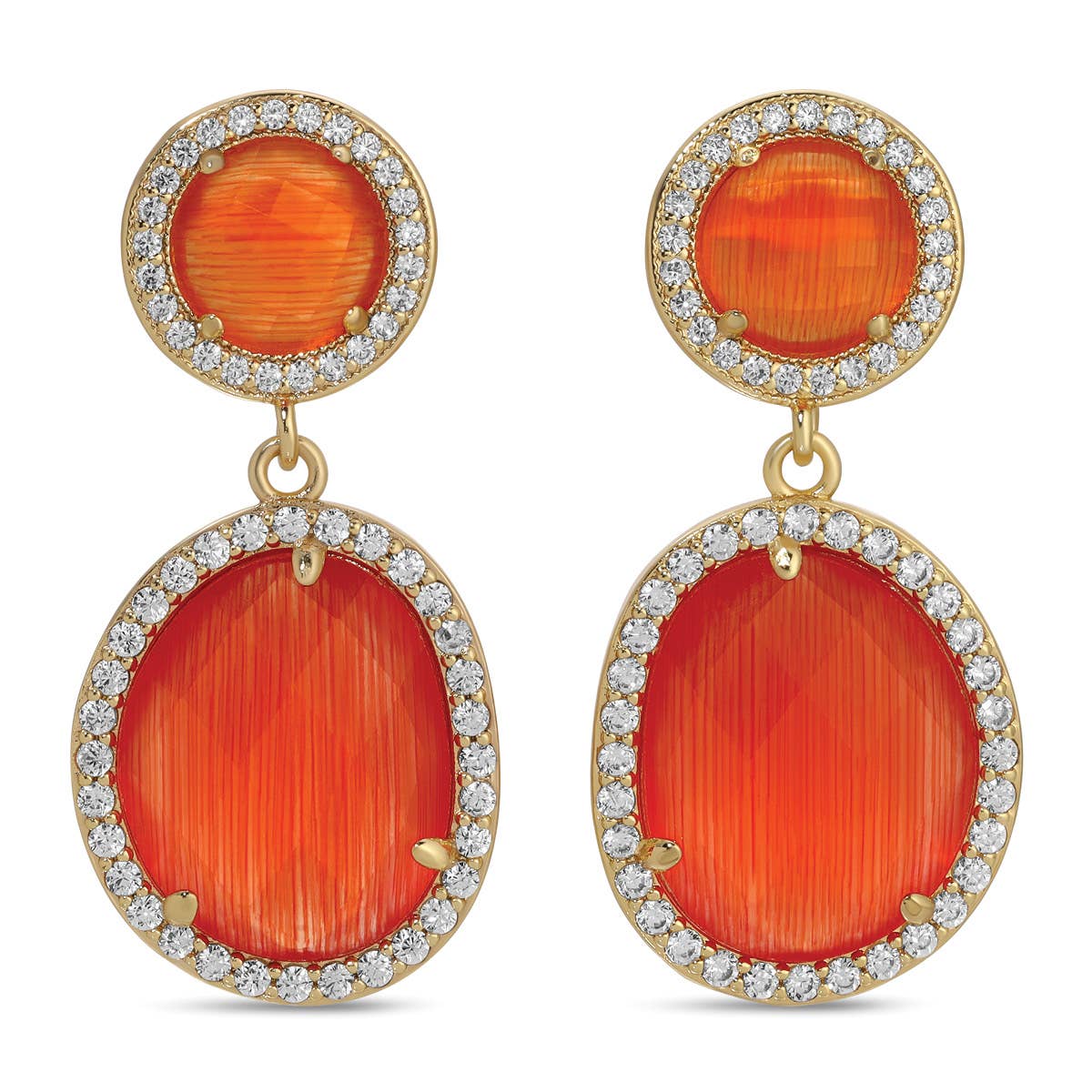 Orange Pave Stone Double Drop Earrings