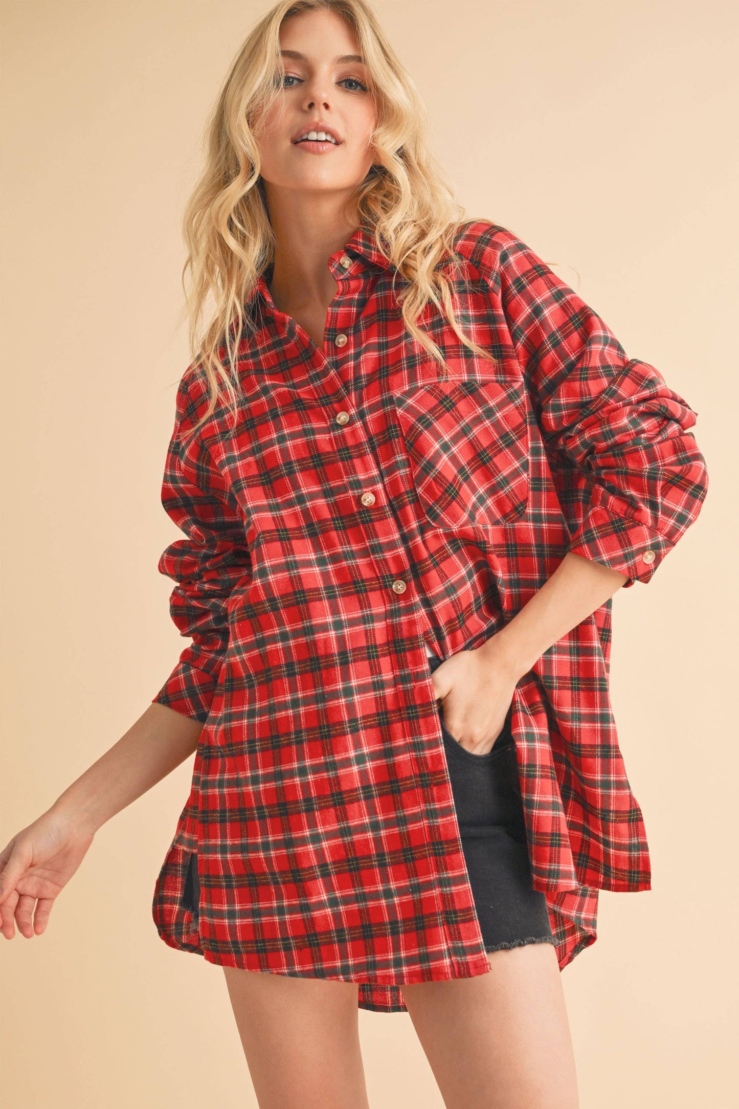 Red Black Plaid Flannel Shirt