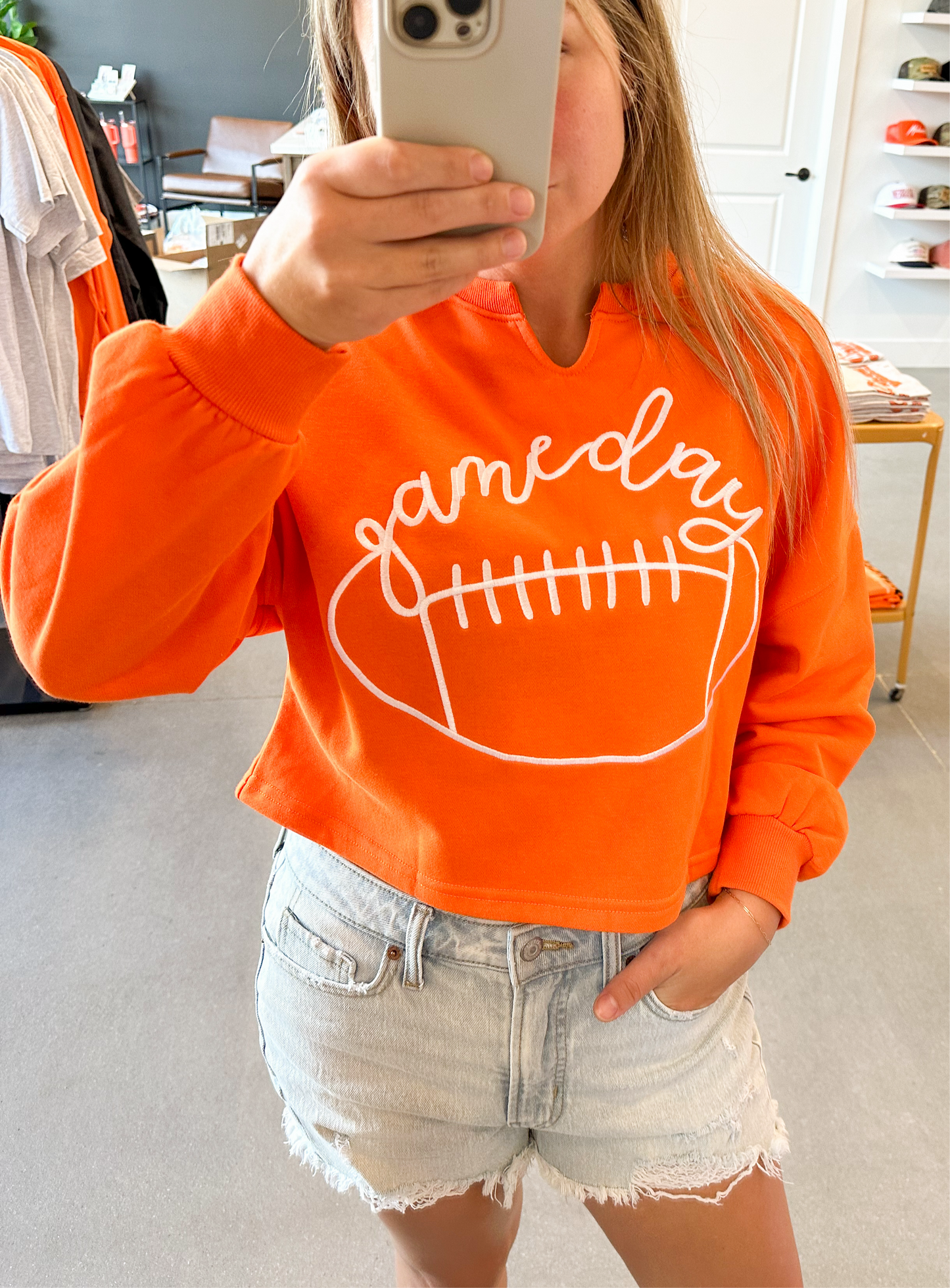 Game Day Embroidered Cropped Sweatshirt