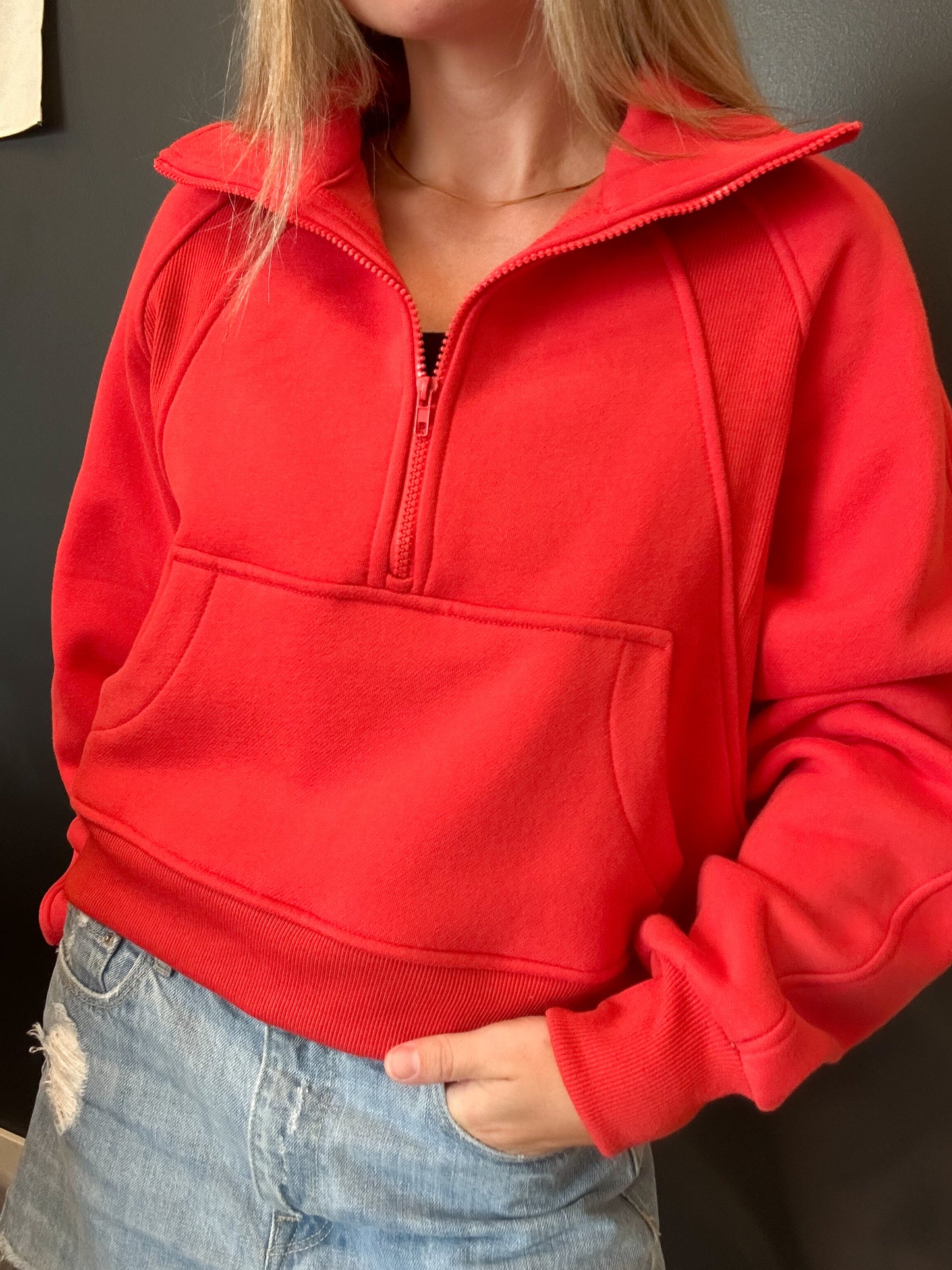 Red Funnel Neck Half Zip Sweatshirt
