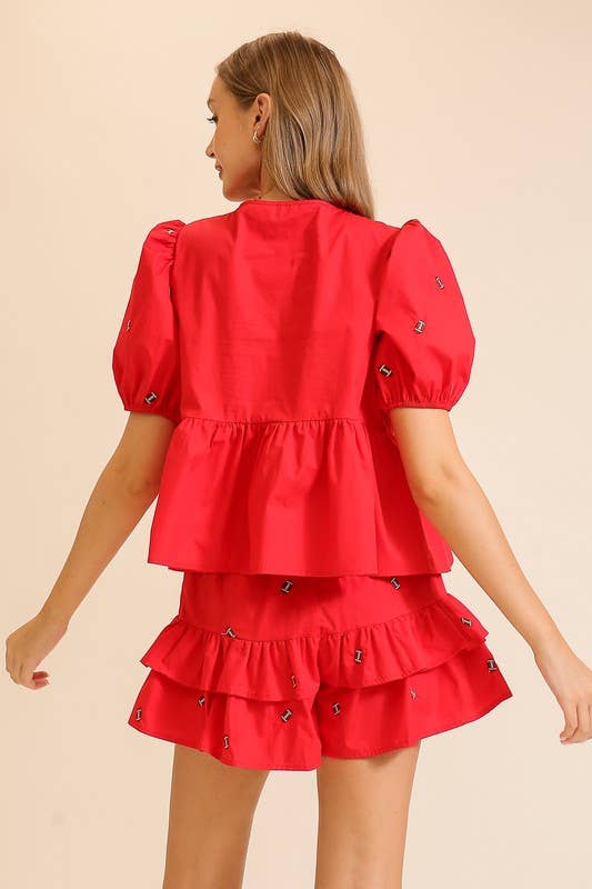 Red Football Tie Blouse Top
