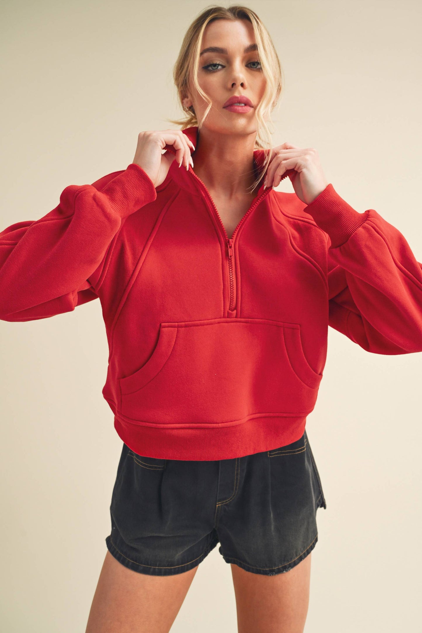 Red Funnel Neck Half Zip