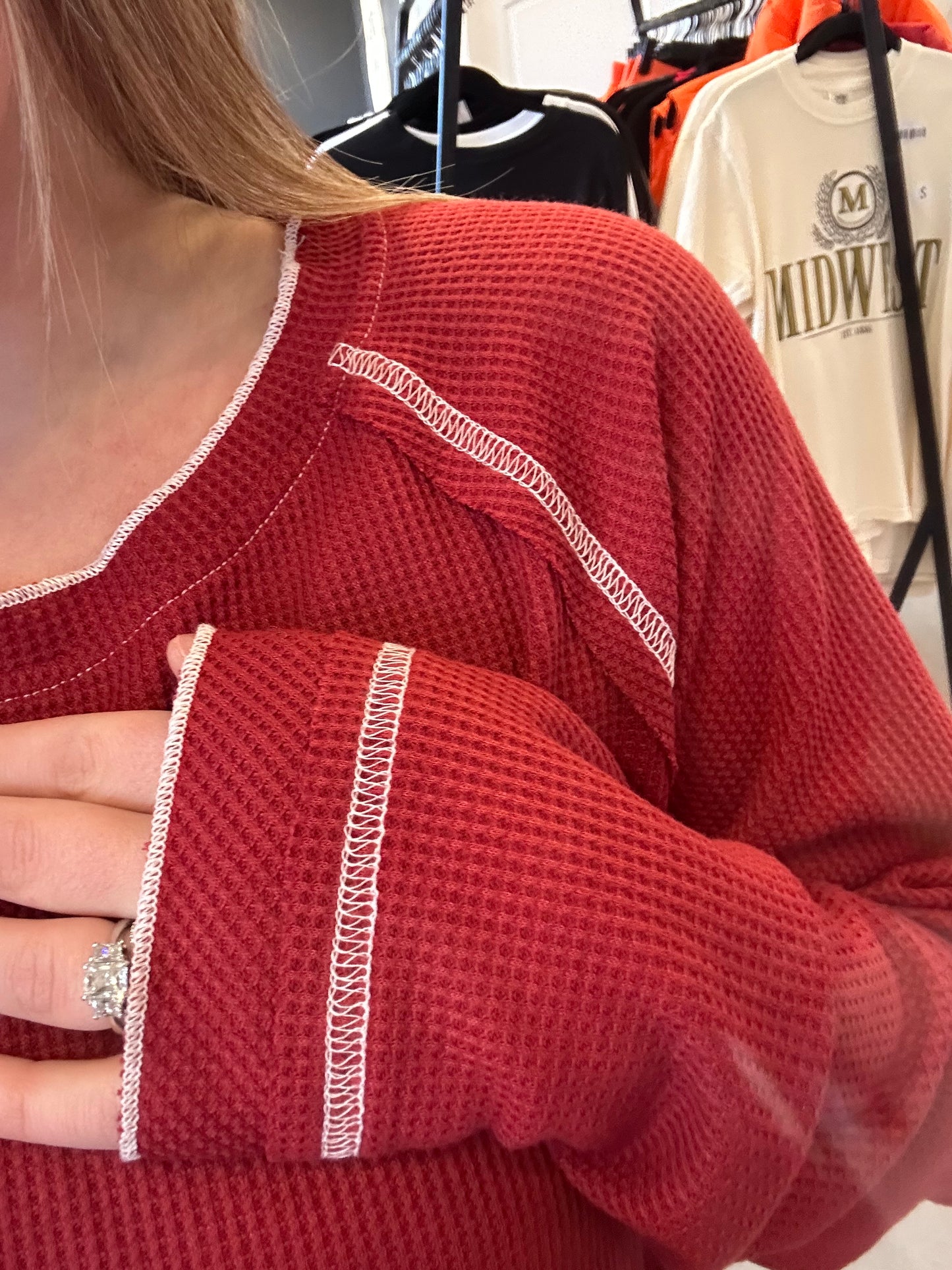 Waffle Raglan Long Sleeve Top