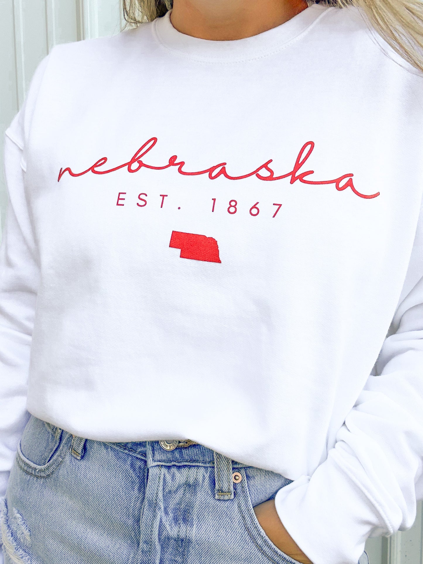 Nebraska Script White Crewneck Sweatshirt