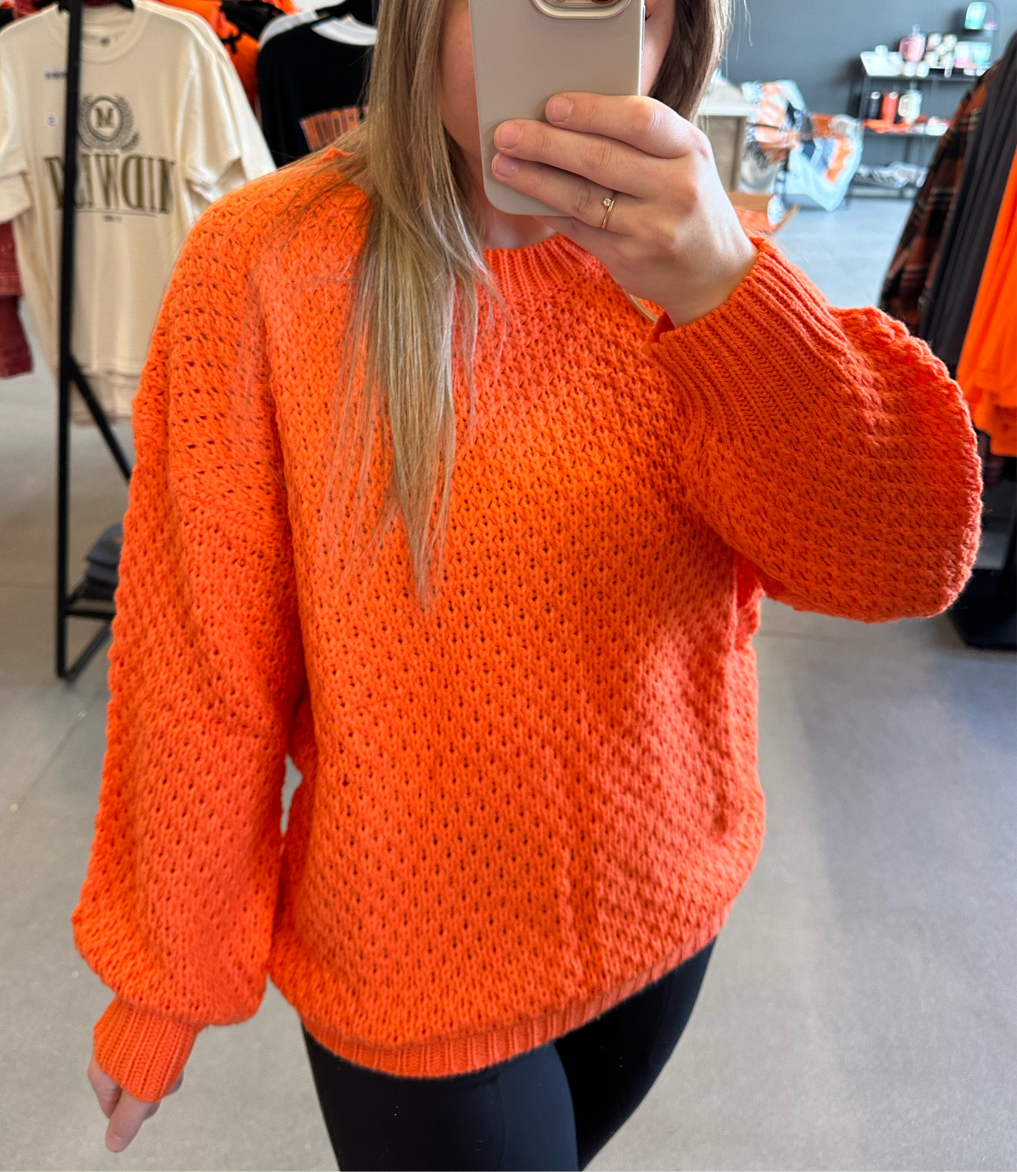 Orange Oversized Waffle Knit Sweater