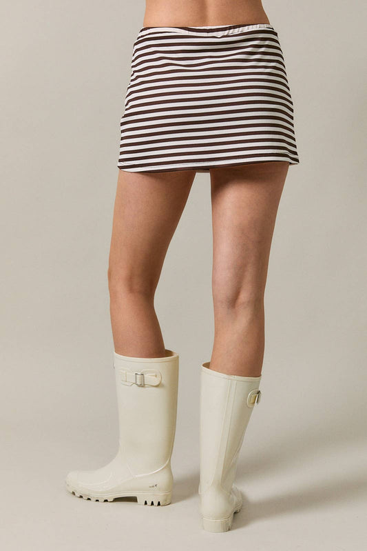 Brown Stripe Mid Rise Skort