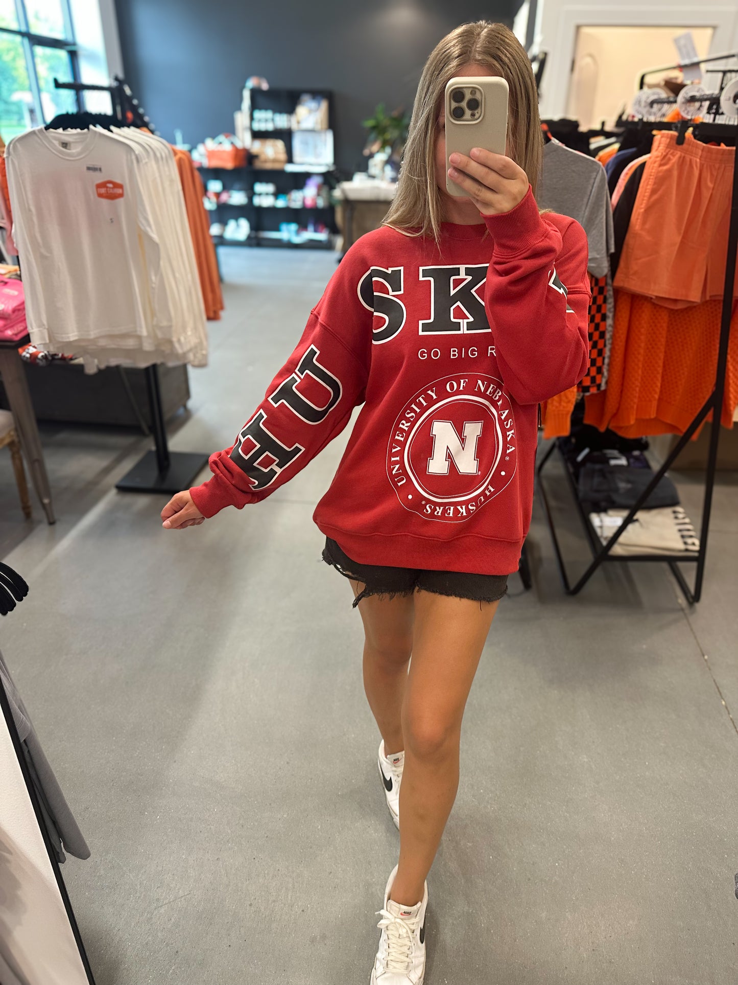 Huskers Oversized Print Red Sweatshirt