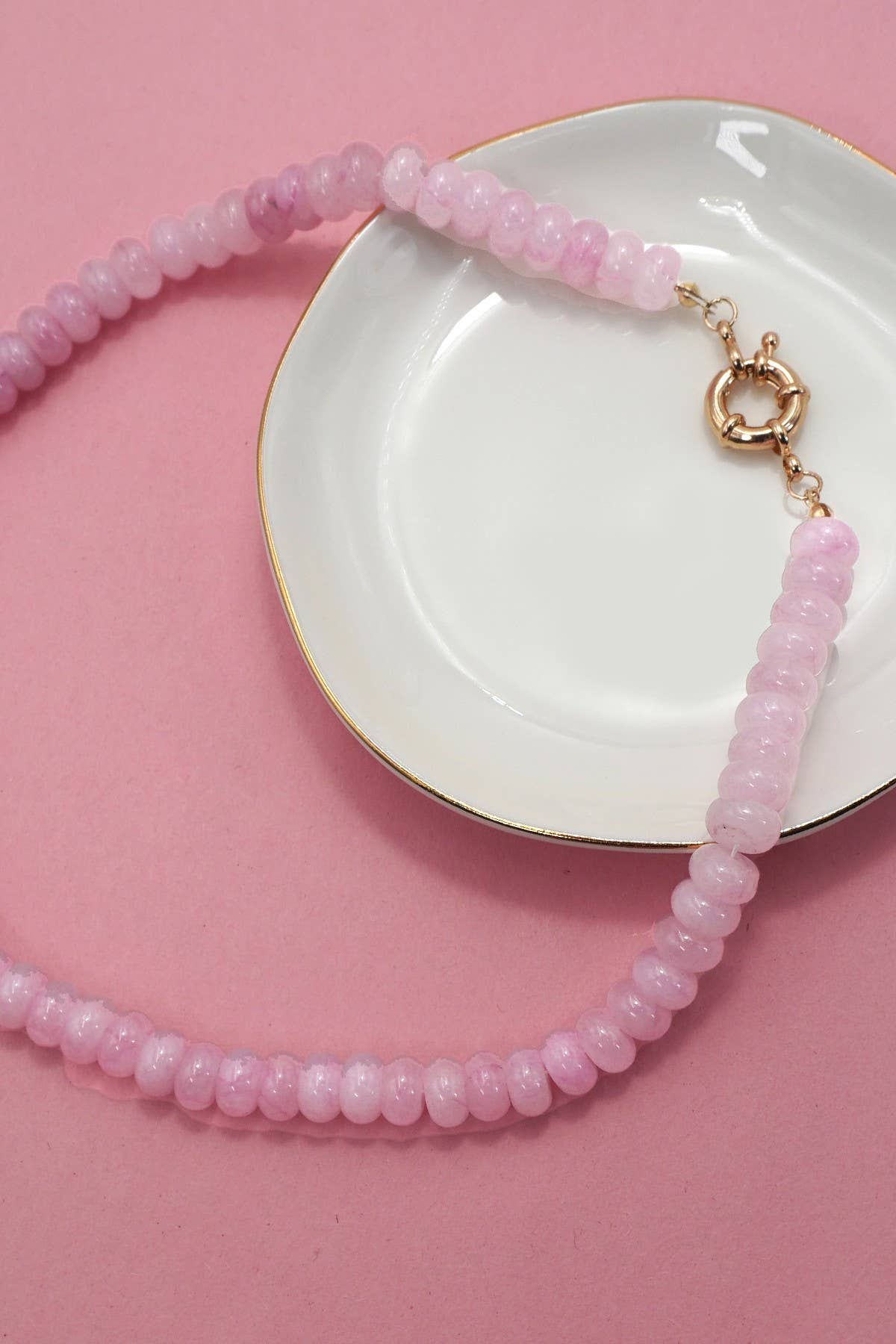 Rose Quartz Charm Spring Beaded Necklace