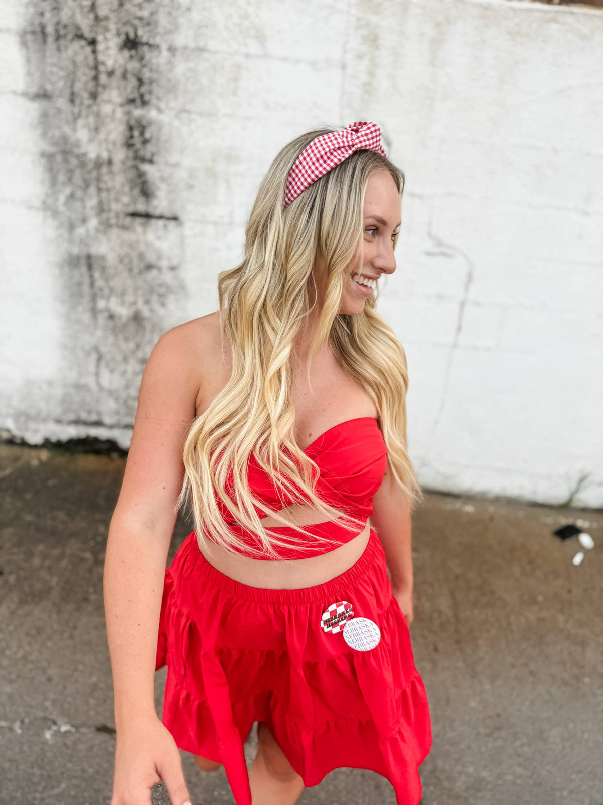 Red Gingham Structured Headband