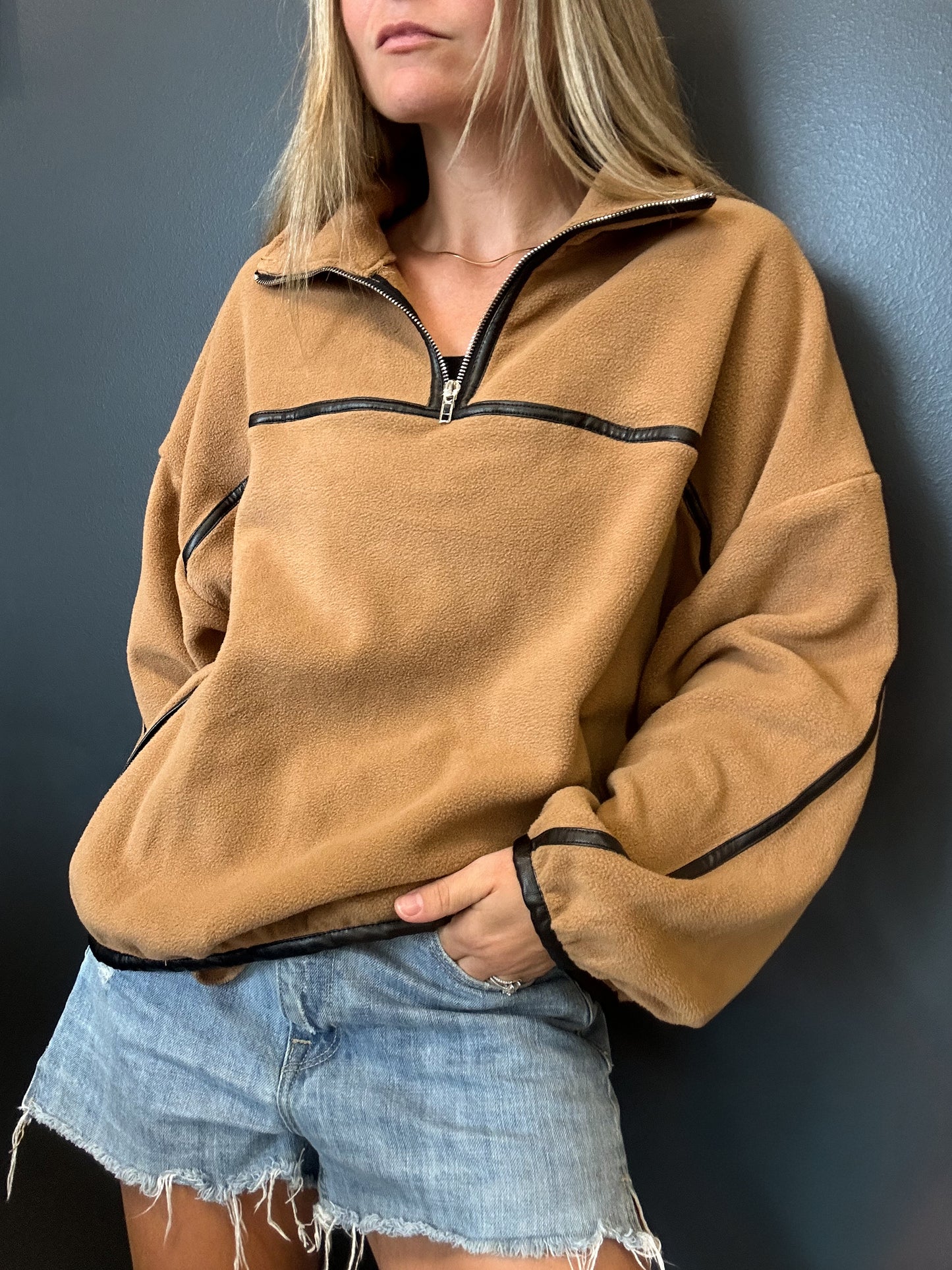 Brown Half Zip Fleece Pullover