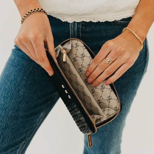 Large Zip Woven Wallet - Brown