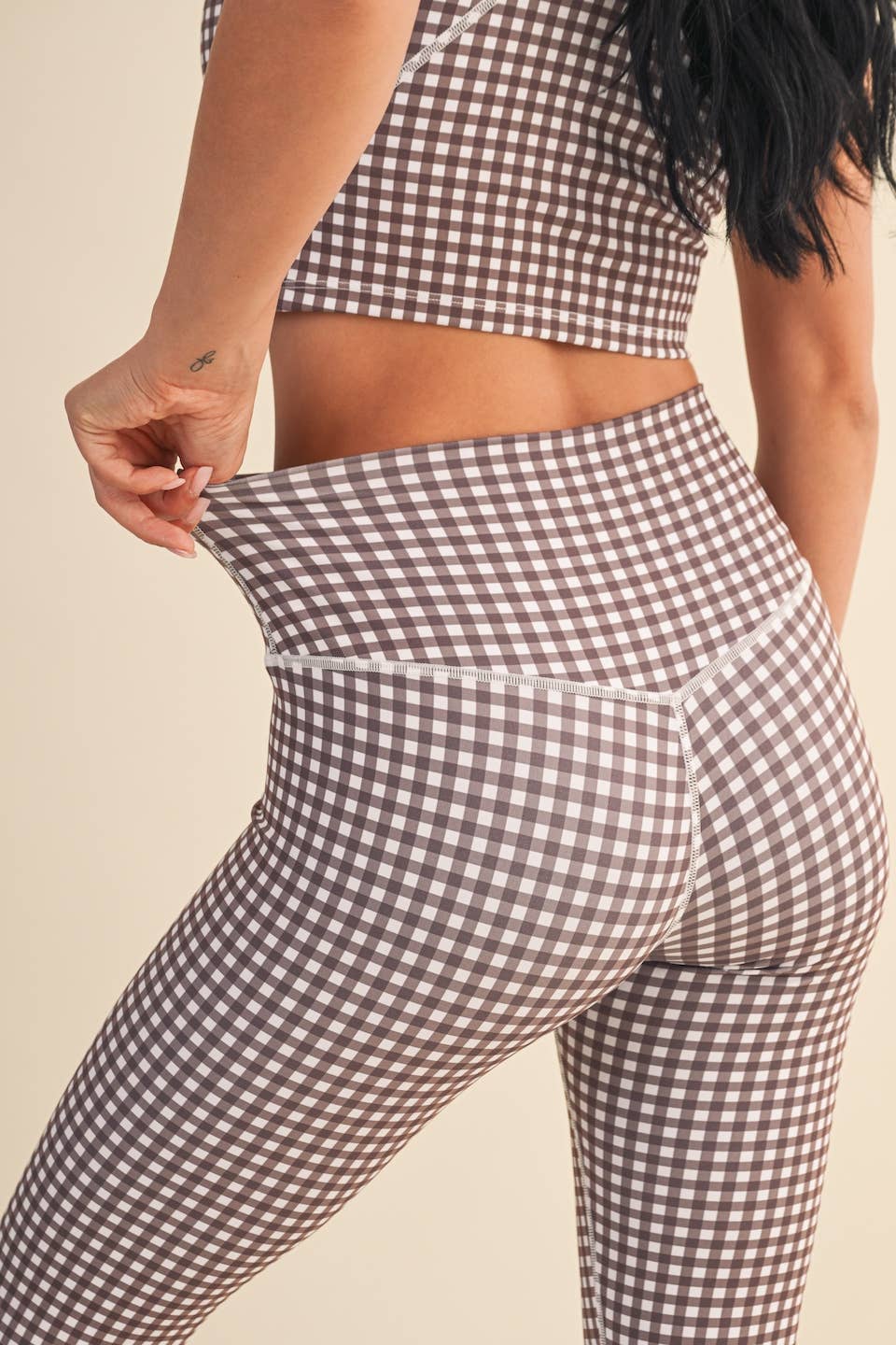 Black Gingham Print Aligned Performance High-Rise Leggings