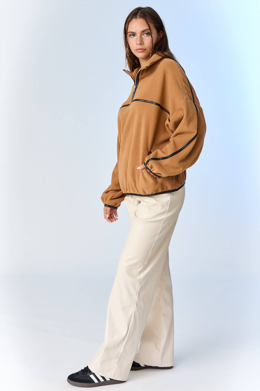 Brown Half Zip Fleece Pullover