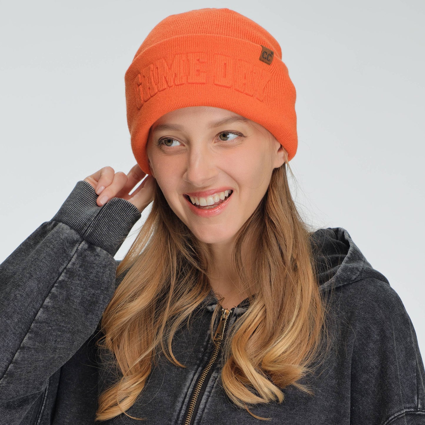 Game Day Embossed Cuff Beanie Orange