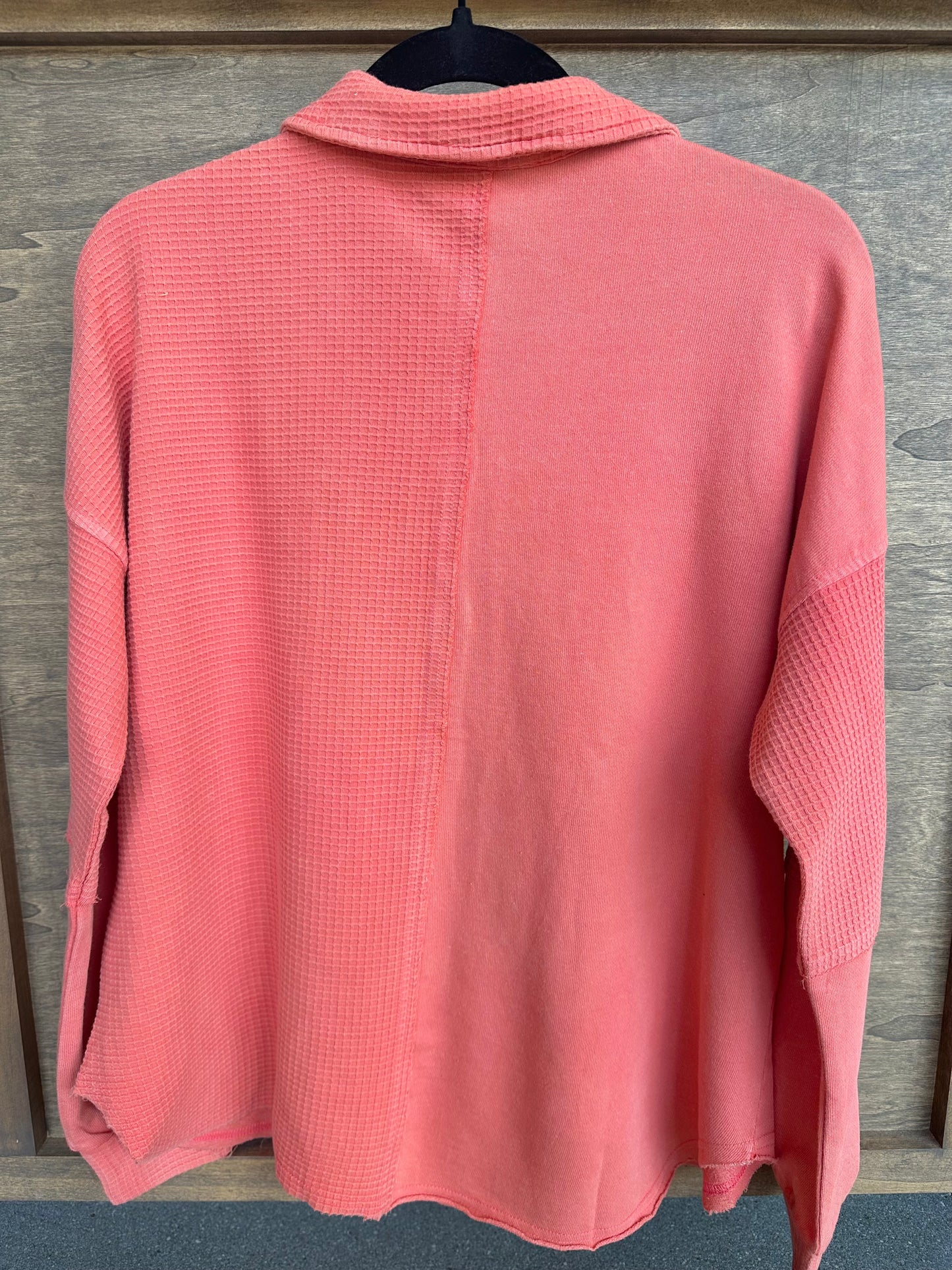 Red Garment Washed Waffle Knit Shirt Jacket