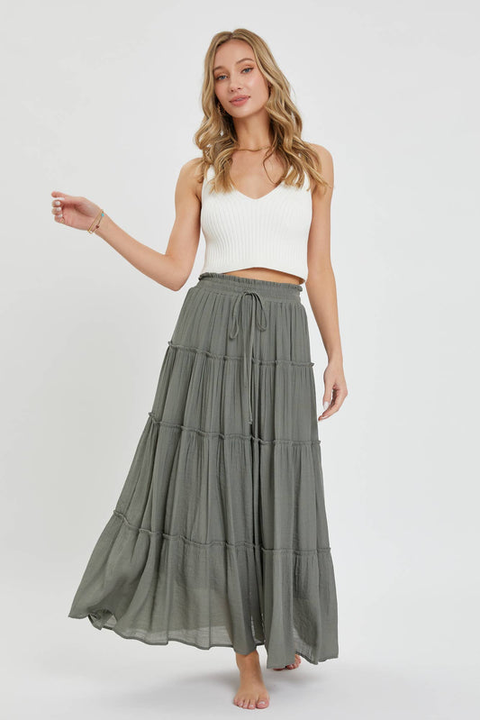 Olive Tiered Maxi Skirt