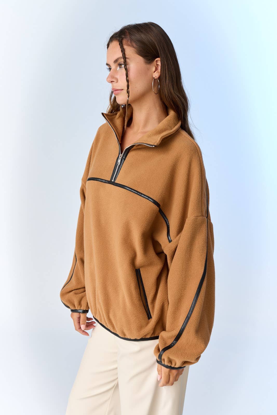 Brown Half Zip Fleece Pullover