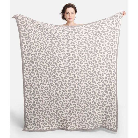 Leopard Patterned Reversible Throw Blanket: Grey