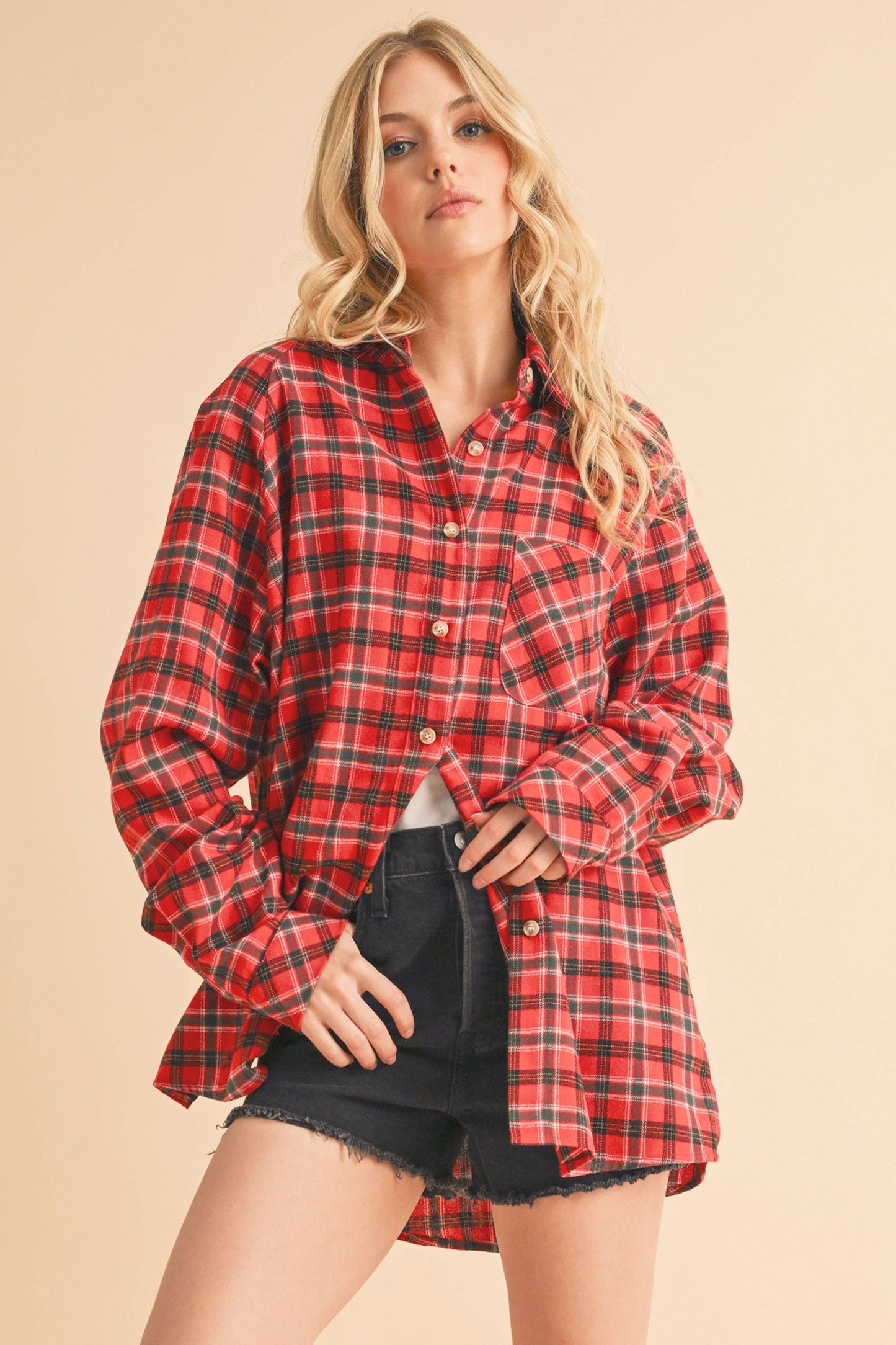 Red Black Plaid Flannel Shirt