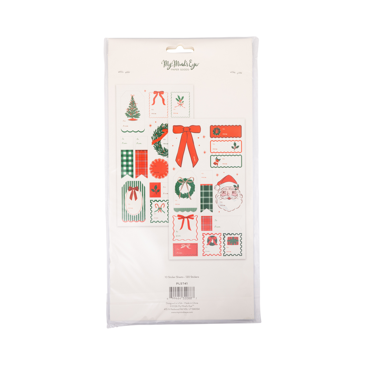 Vintage Santa, Bows & Plaid Christmas Sticker Gift Tags