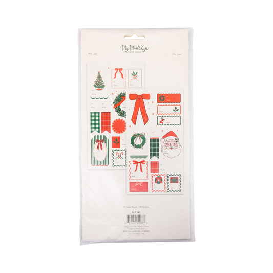 Vintage Santa, Bows & Plaid Christmas Sticker Gift Tags