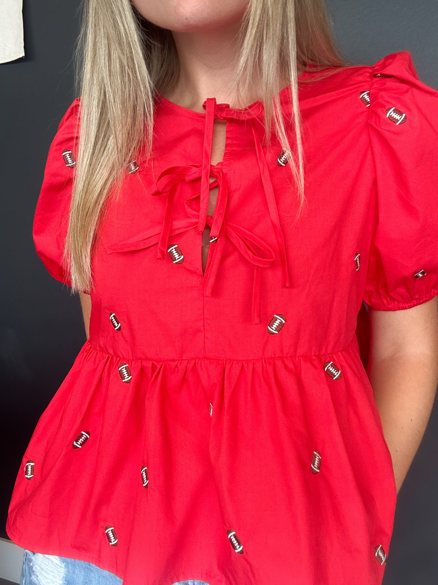 Red Football Tie Blouse Top