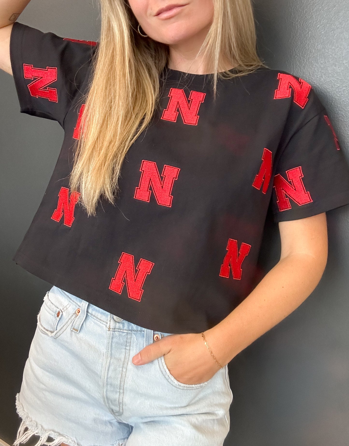 Nebraska Huskers Embroidered Cropped T-Shirt