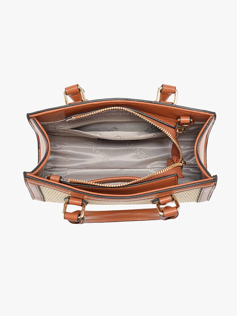 Straw Crossbody w/ Bamboo Handles & Crossbody Strap: Natural/Brown