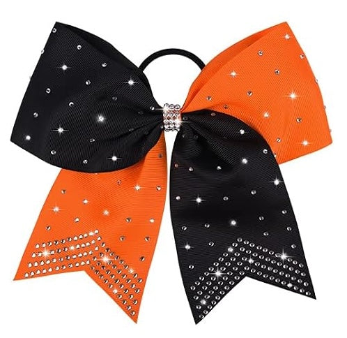 Orange Black Rhinestone Hair Tie Bow