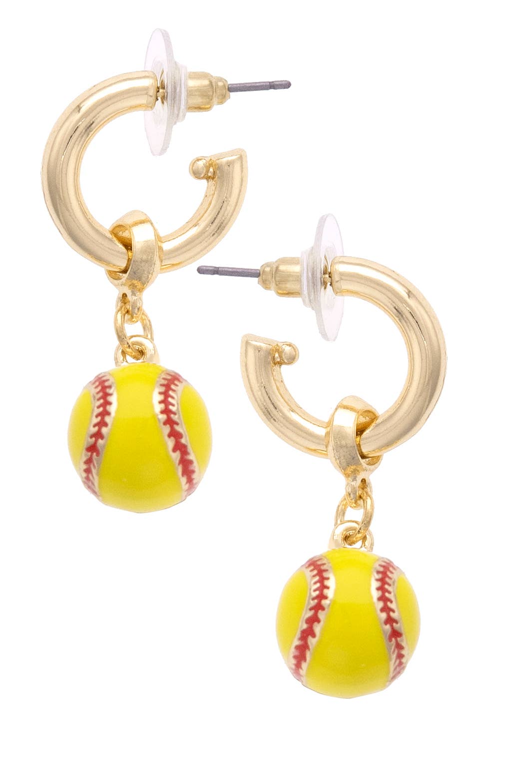 Softball Enamel Drop Hoop Earrings