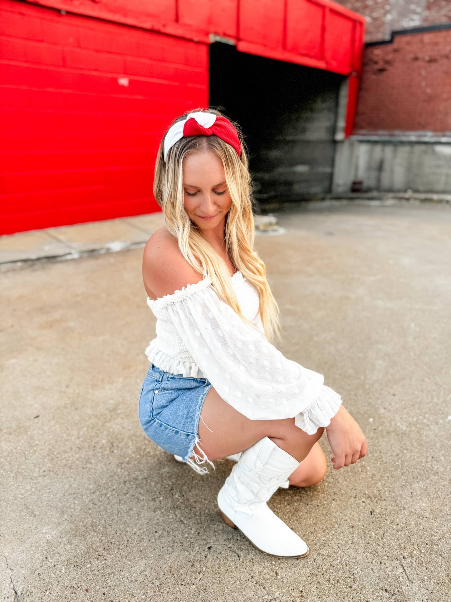 White/Red Structured Headband