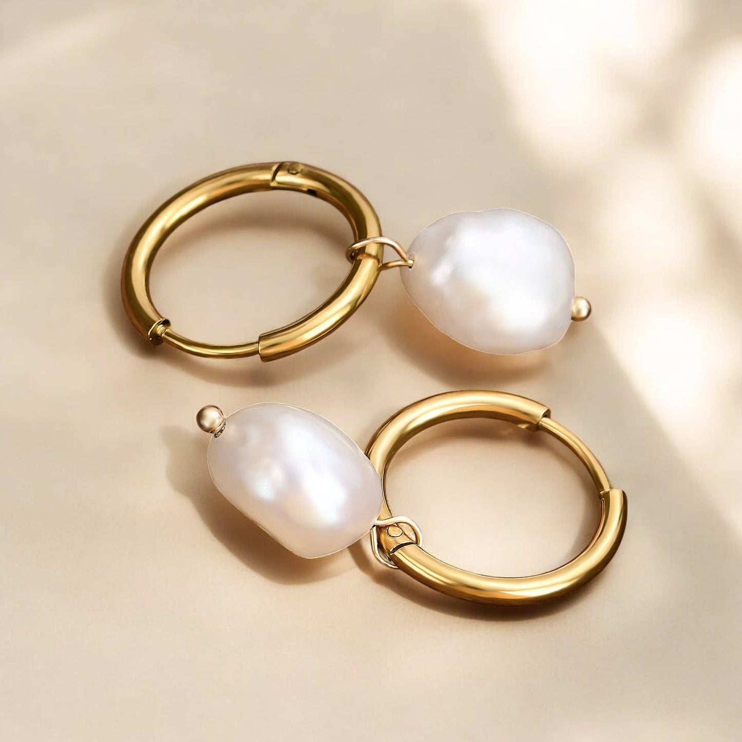 Pearl Charm Hoop Earrings