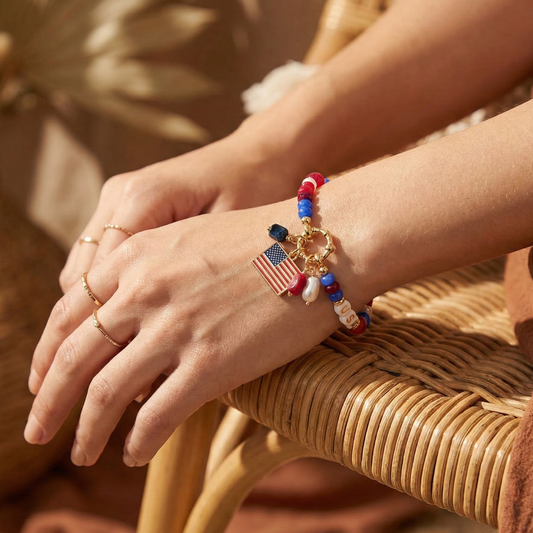 American Flag Beaded Bracelet