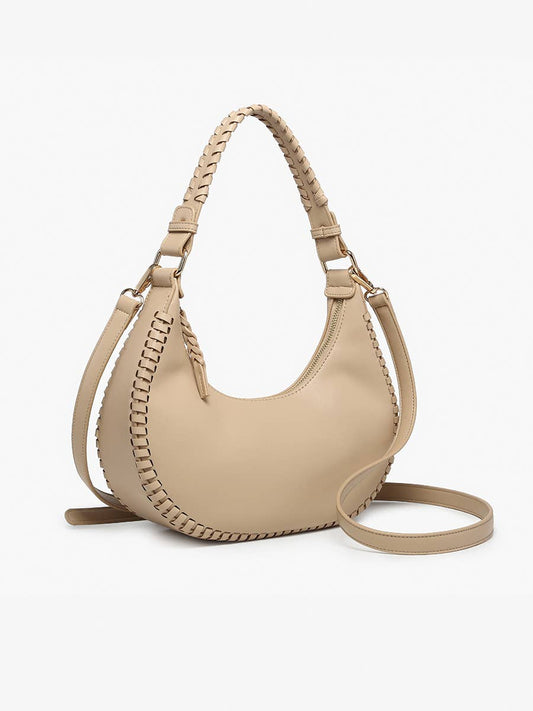 Aria Whipstitch Crescent Shoulder Bag: Lt. Taupe