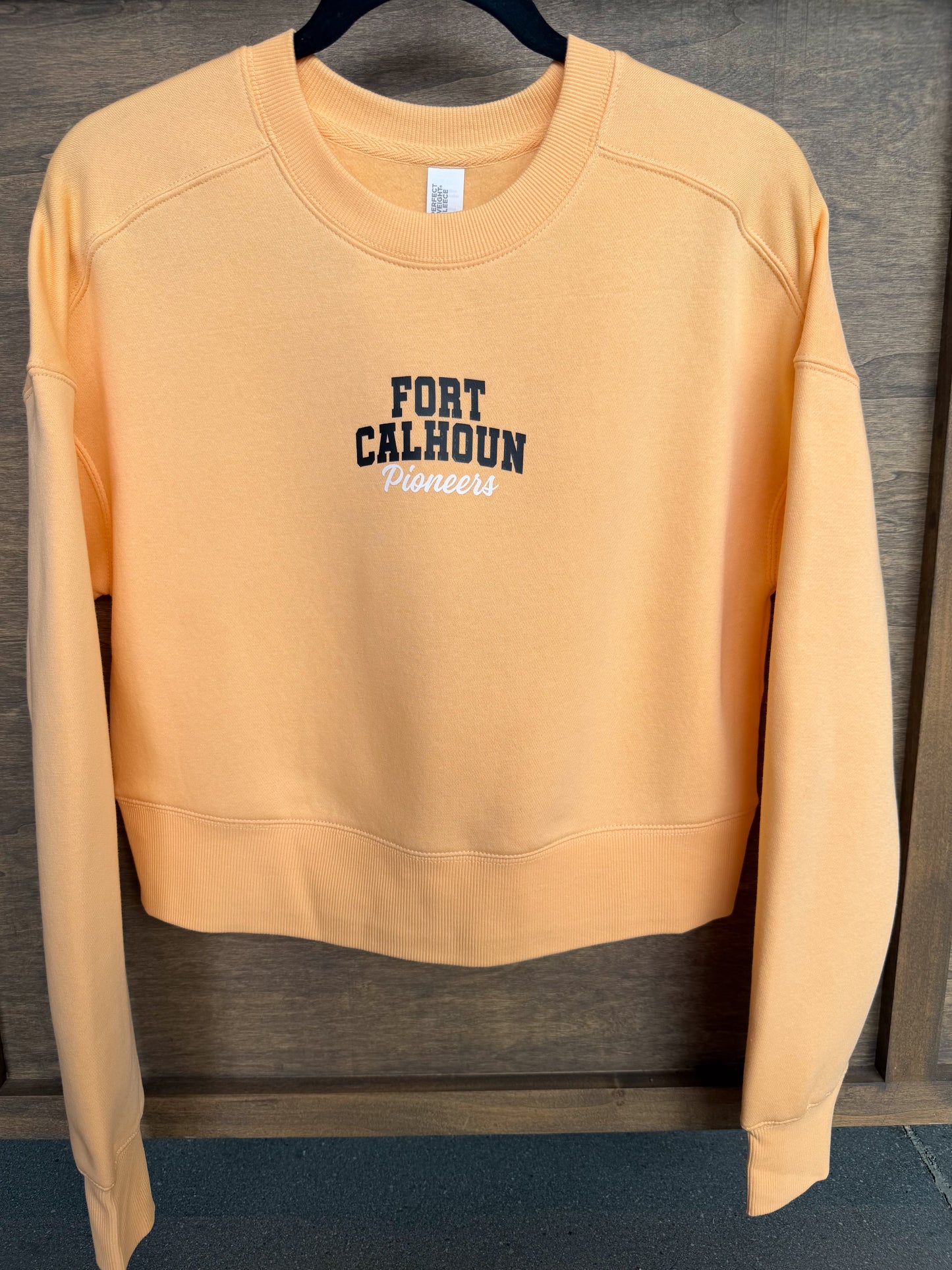 Fort Calhoun Pioneers Women's Light Orange Crop Sweatshirt