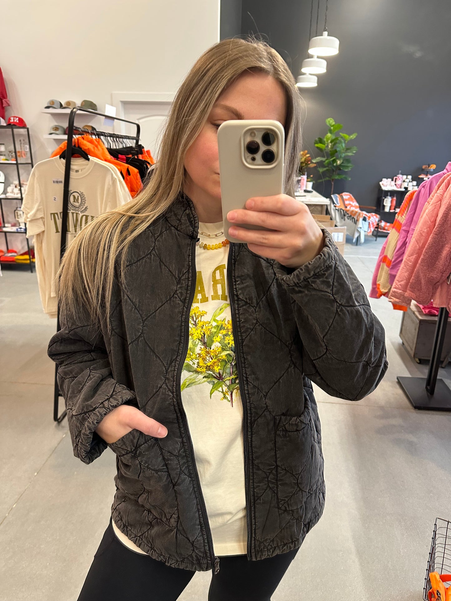 Charcoal Black Garment Washed Quilted Jacket