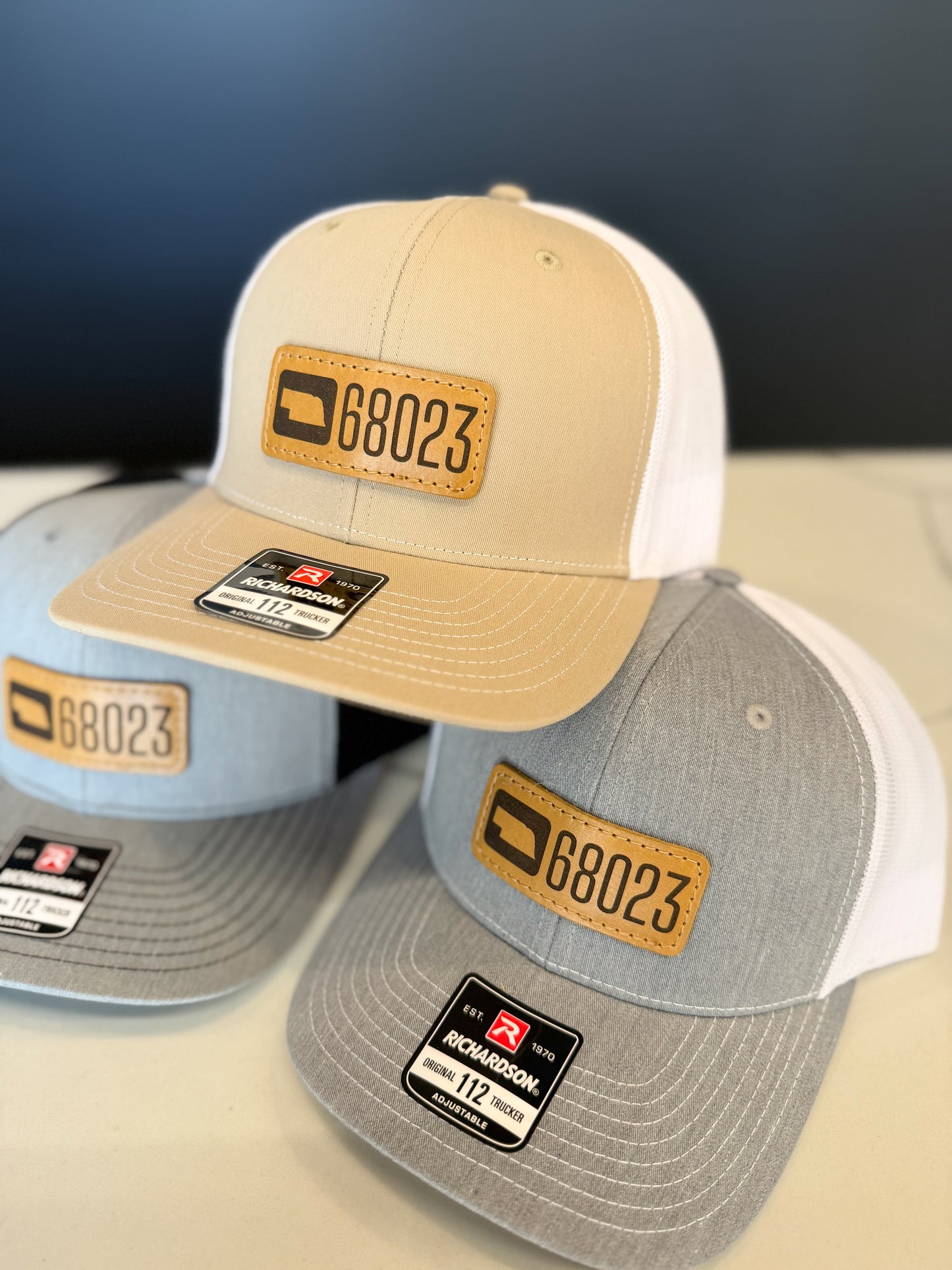 NE 68023 Zip Code Leather Patch Trucker Hat