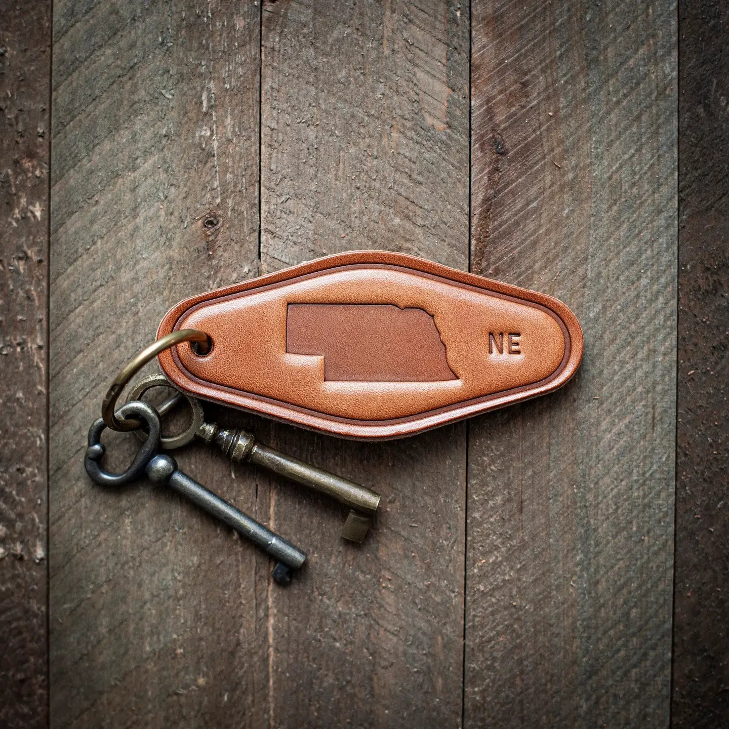 Nebraska Leather Keychain