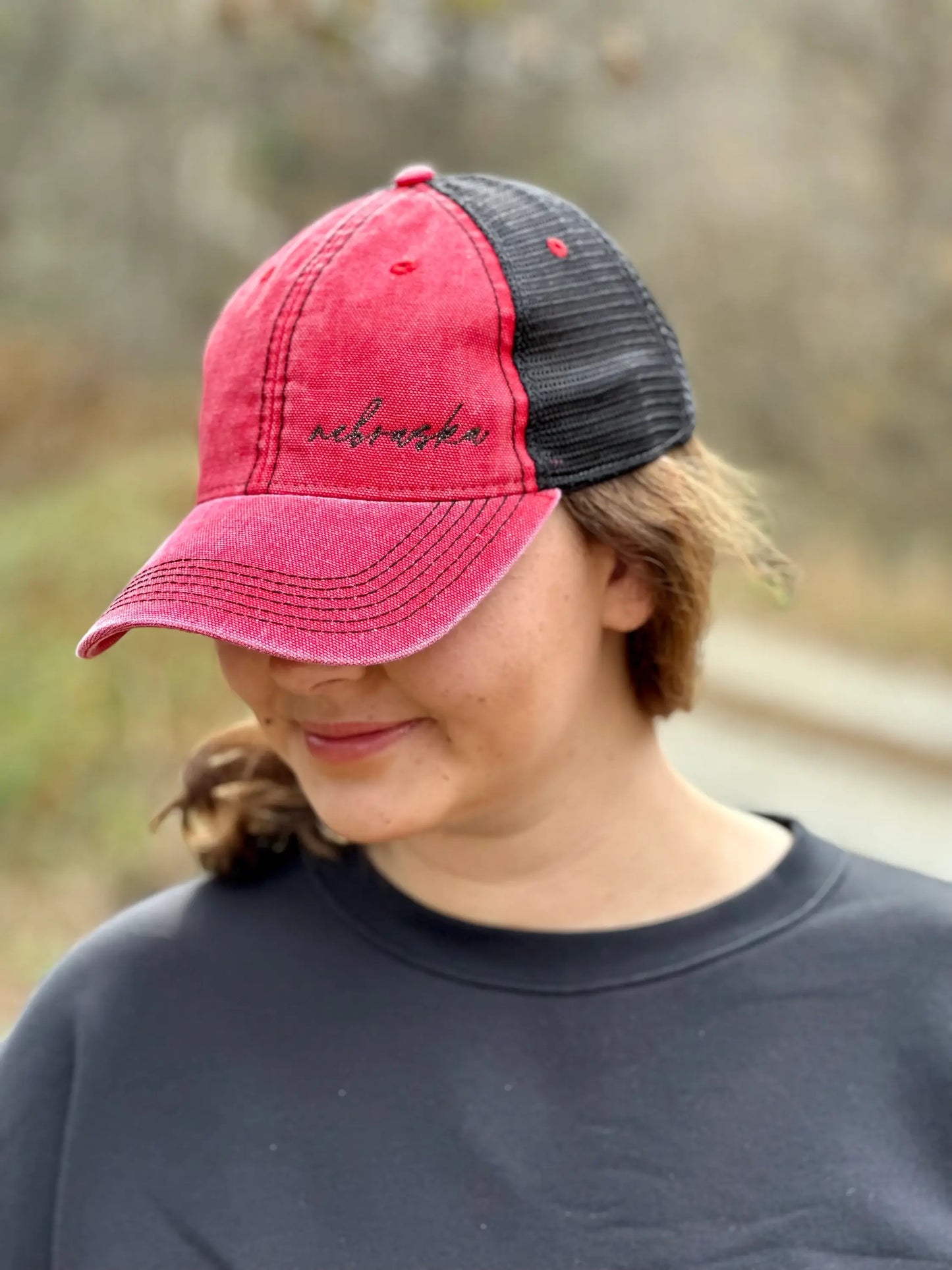 Nebraska Script Hat Embroidered with Metallic Thread