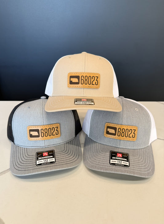 NE 68023 Zip Code Leather Patch Trucker Hat