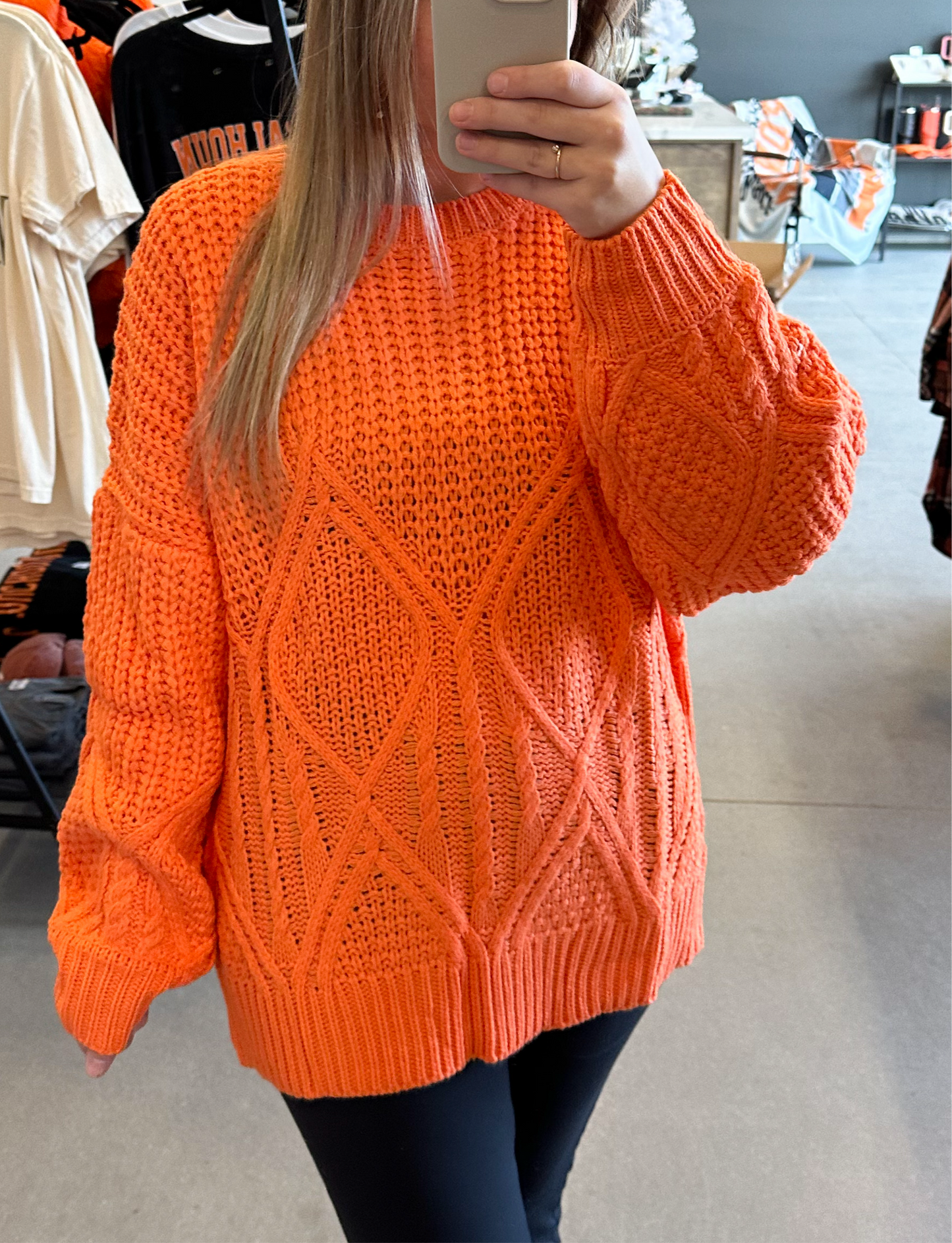 Orange Oversized Cable Knit Sweater