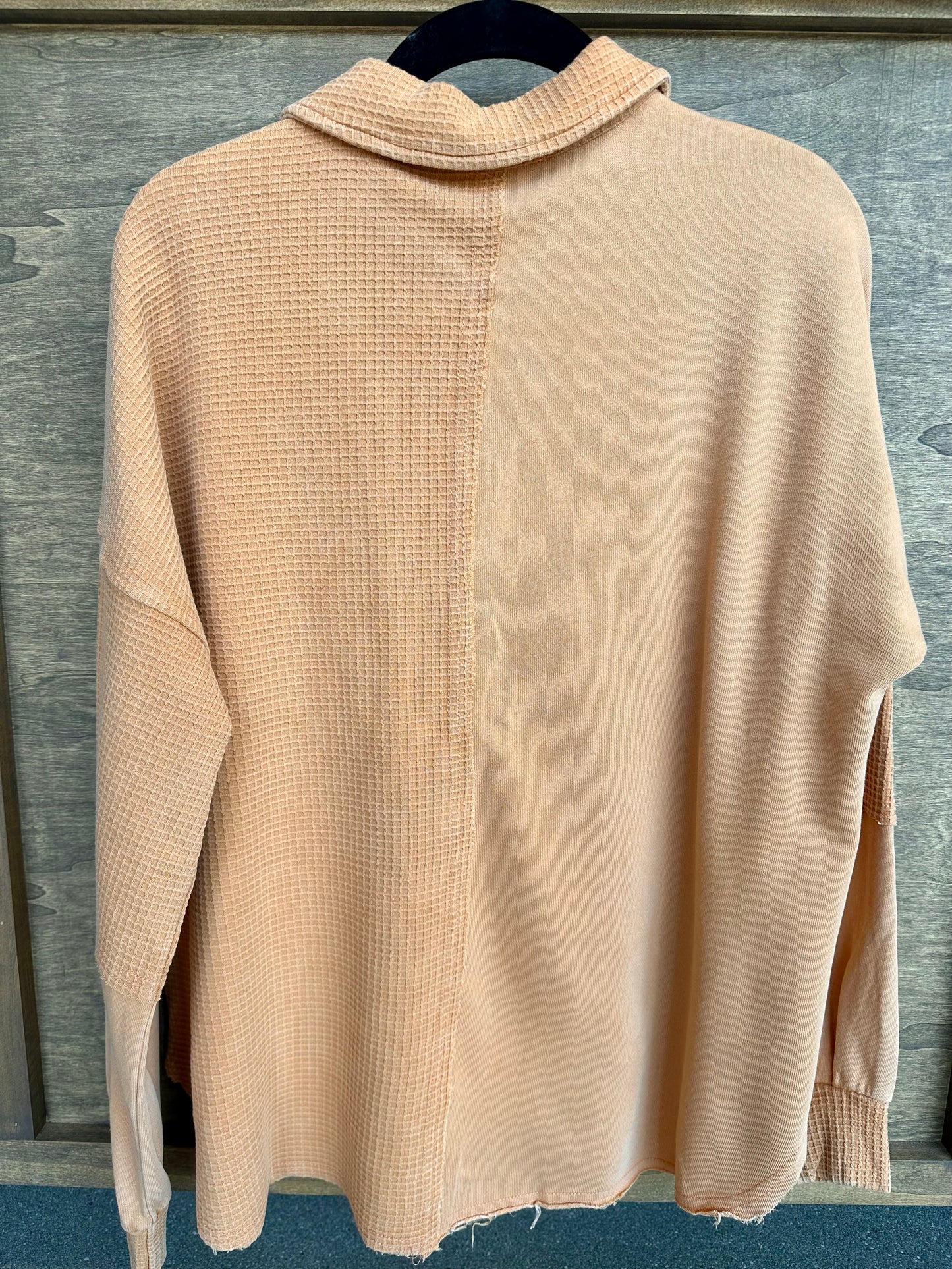 Camel Brown Garment Washed Waffle Knit Shirt Jacket